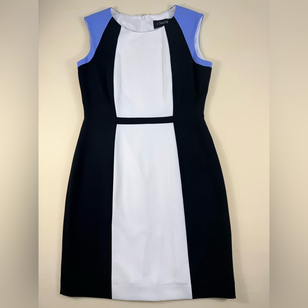 Chelsea Rose Sleeveless Black and White Sheath Dress with Light Blue Trim